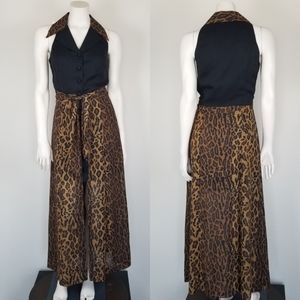 Caché 90s Y2K Black Leopard Print Layered Mini Midi Dress Size 4